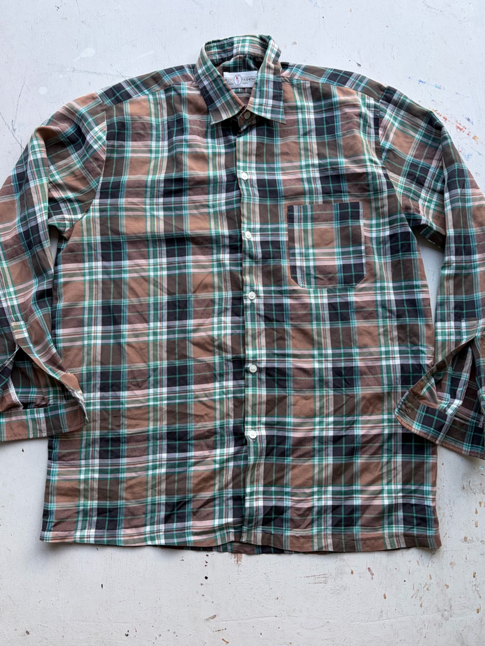 Men's Vintage Mezzo Fashions Shirt Multicolor Button-Down 40 80s 70s Retro Light